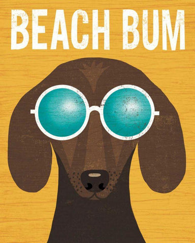 Beach Bums Dachshund I Bum White Modern Wood Framed Art Print with Double Matting by Mullan, Michael
