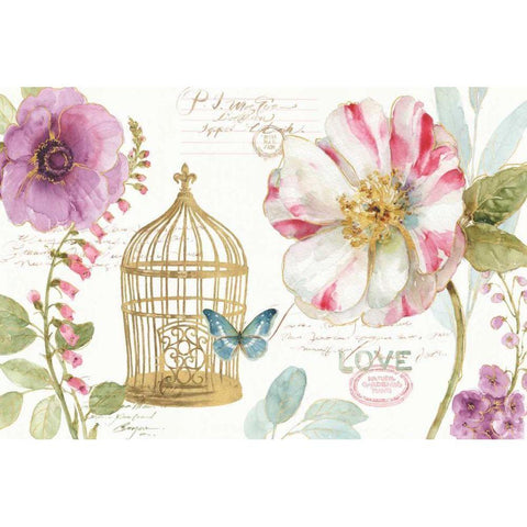 Rainbow Seeds Floral Birdcage I White Modern Wood Framed Art Print by Audit, Lisa