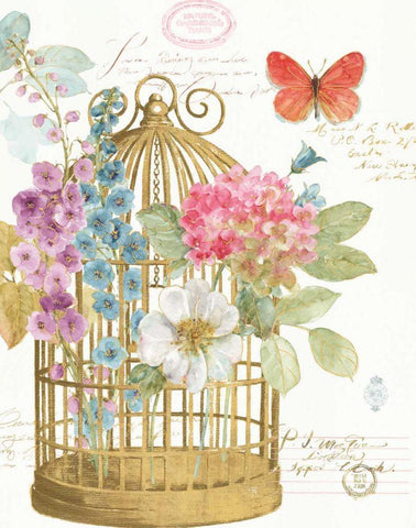 Rainbow Seeds Romantic Birdcage II Black Ornate Wood Framed Art Print with Double Matting by Audit, Lisa