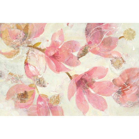 Magnolias in Bloom on White Gold Ornate Wood Framed Art Print with Double Matting by Hristova, Albena