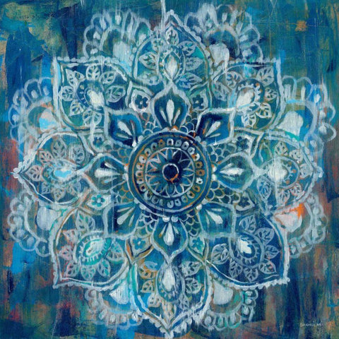 Mandala in Blue II Black Modern Wood Framed Art Print by Danhui, Nai