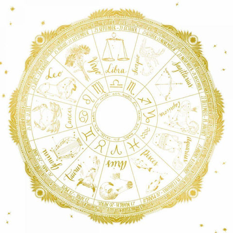 Night Sky Zodiac White and Gold Gold Ornate Wood Framed Art Print with Double Matting by Miller, Sara Zieve