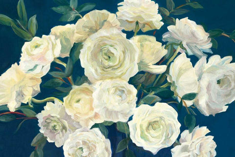 Roses in Cobalt Vase Indigo Crop White Modern Wood Framed Art Print with Double Matting by Hageman, Marilyn