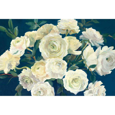 Roses in Cobalt Vase Indigo Crop Gold Ornate Wood Framed Art Print with Double Matting by Hageman, Marilyn