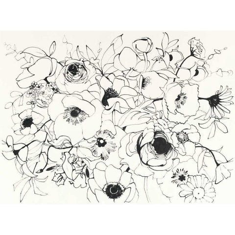 Black Line Poppies Mix Gold Ornate Wood Framed Art Print with Double Matting by Novak, Shirley