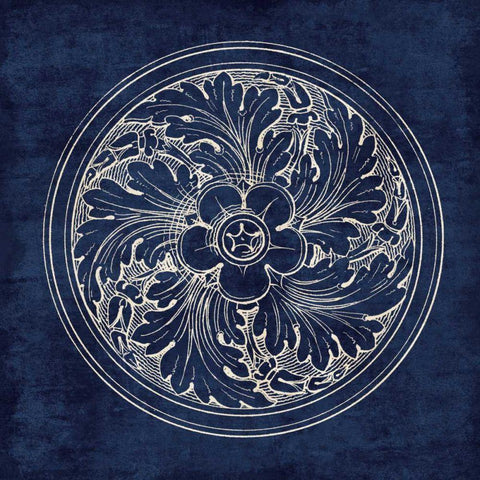 Rosette II Indigo Black Modern Wood Framed Art Print with Double Matting by Wild Apple Portfolio