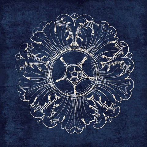 Rosette VI Indigo Gold Ornate Wood Framed Art Print with Double Matting by Wild Apple Portfolio