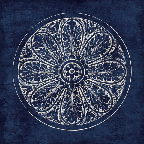 Rosette VIII Indigo Black Ornate Wood Framed Art Print with Double Matting by Wild Apple Portfolio