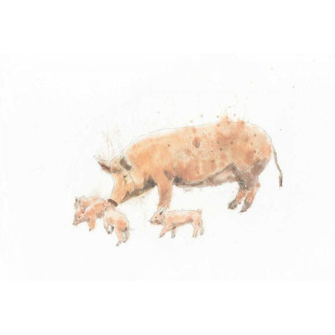 Pig and Piglet Black Modern Wood Framed Art Print with Double Matting by Adams, Emily