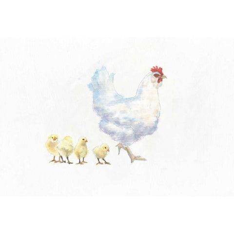 Hen and Chickens Gold Ornate Wood Framed Art Print with Double Matting by Adams, Emily