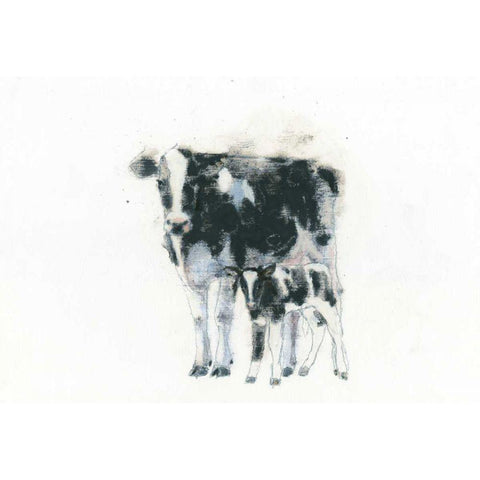 Cow and Calf Black Modern Wood Framed Art Print by Adams, Emily