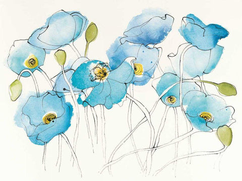 Black Line Poppies III Watercolor Black Ornate Wood Framed Art Print with Double Matting by Novak, Shirley