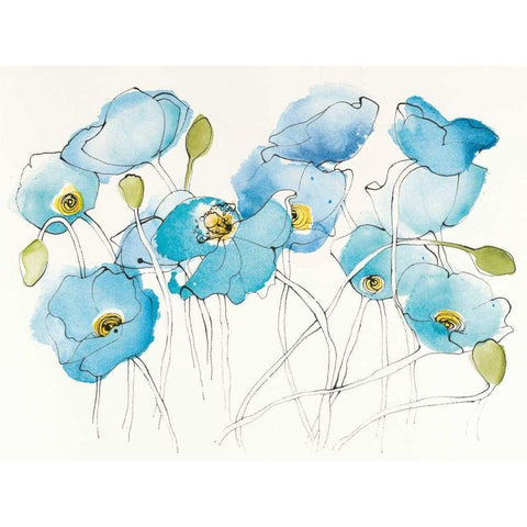 Black Line Poppies III Watercolor Black Modern Wood Framed Art Print by Novak, Shirley