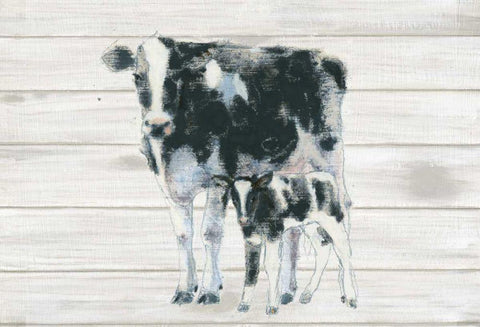 Cow and Calf on Wood Black Ornate Wood Framed Art Print with Double Matting by Adams, Emily