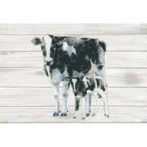 Cow and Calf on Wood Black Modern Wood Framed Art Print with Double Matting by Adams, Emily