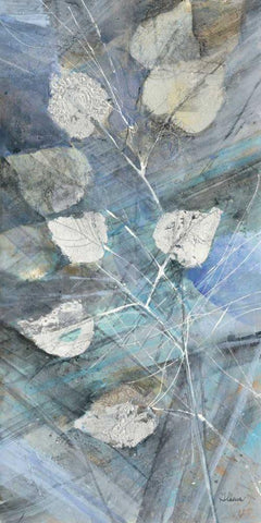 Silver Leaves I Black Ornate Wood Framed Art Print with Double Matting by Albena, Hristova