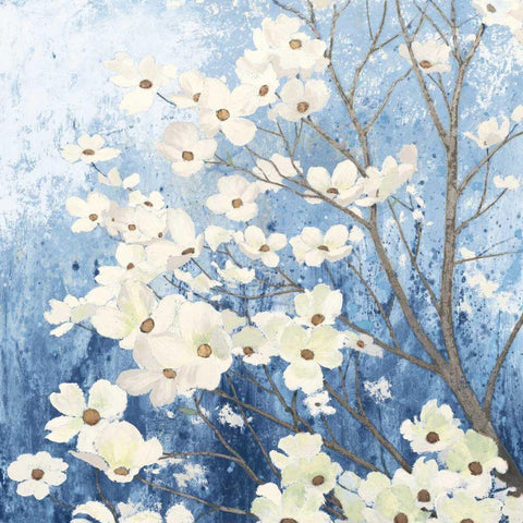 Dogwood Blossoms I Indigo Gold Ornate Wood Framed Art Print with Double Matting by Wiens, James