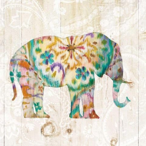 Boho Paisley Elephant I White Modern Wood Framed Art Print with Double Matting by Nai, Danhui