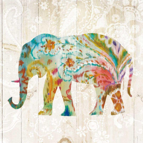 Boho Paisley Elephant II Black Modern Wood Framed Art Print with Double Matting by Nai, Danhui