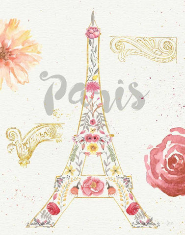 Paris Blooms I White Modern Wood Framed Art Print with Double Matting by Aiken, Jess