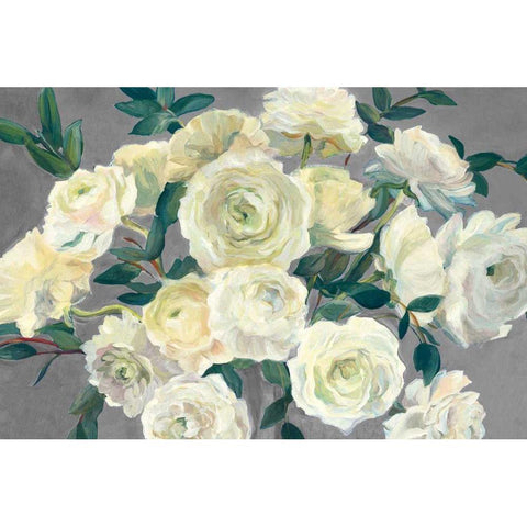 Roses in Cobalt Vase Steel Gray Crop Gold Ornate Wood Framed Art Print with Double Matting by Hageman, Marilyn