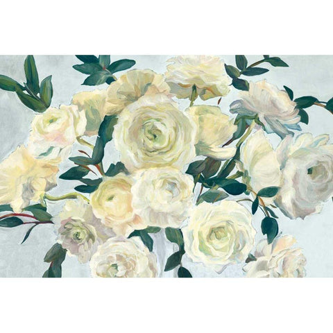 Roses in Cobalt Vase Spa Blue Crop Gold Ornate Wood Framed Art Print with Double Matting by Hageman, Marilyn