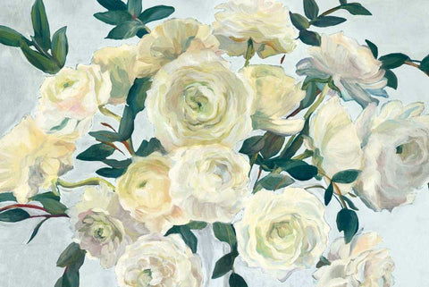 Roses in Cobalt Vase Spa Blue Crop White Modern Wood Framed Art Print with Double Matting by Hageman, Marilyn