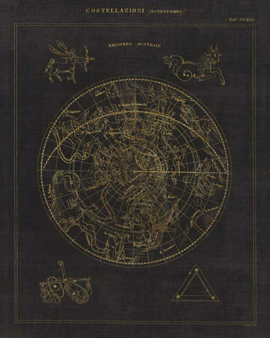 Costellazioni II Black Ornate Wood Framed Art Print with Double Matting by Wild Apple Portfolio