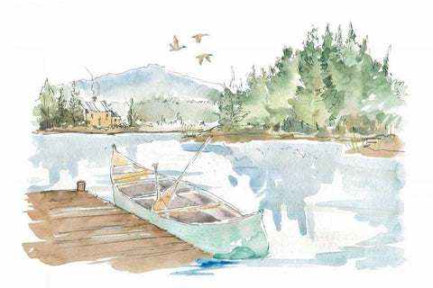 Lakehouse I on White White Modern Wood Framed Art Print with Double Matting by Tavoletti, Anne