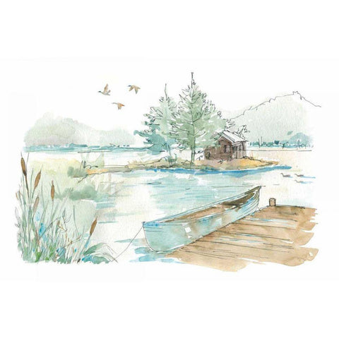 Lakehouse II on White Black Modern Wood Framed Art Print with Double Matting by Tavoletti, Anne