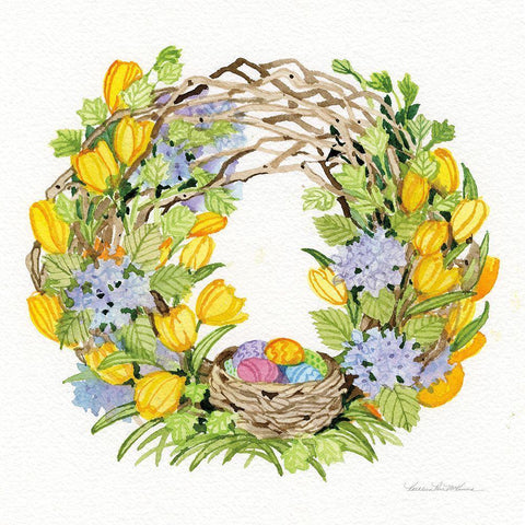 Spring Wreath II Black Modern Wood Framed Art Print with Double Matting by McKenna, Kathleen Parr