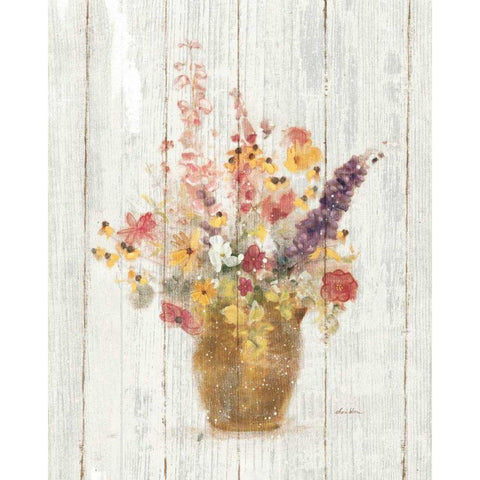 Wild Flowers in Vase I on Barn Board Gold Ornate Wood Framed Art Print with Double Matting by Blum, Cheri