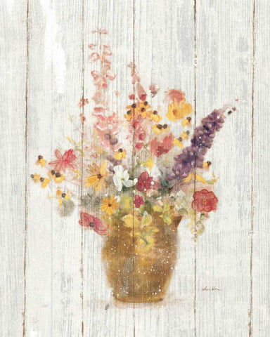 Wild Flowers in Vase I on Barn Board White Modern Wood Framed Art Print with Double Matting by Blum, Cheri