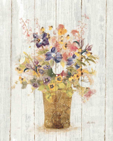 Wild Flowers in Vase II on Barn Board White Modern Wood Framed Art Print with Double Matting by Blum, Cheri