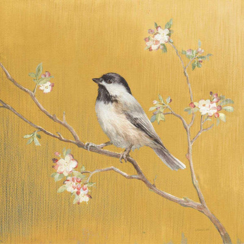 Black Capped Chickadee on Gold White Modern Wood Framed Art Print by Nai, Danhui