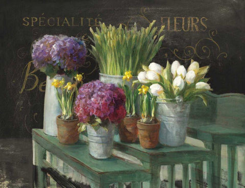 Les Fleurs Printemps on Black Black Ornate Wood Framed Art Print with Double Matting by Nai, Danhui