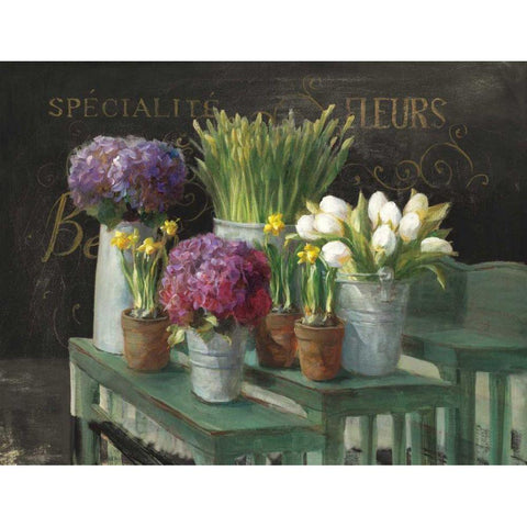 Les Fleurs Printemps on Black White Modern Wood Framed Art Print by Nai, Danhui