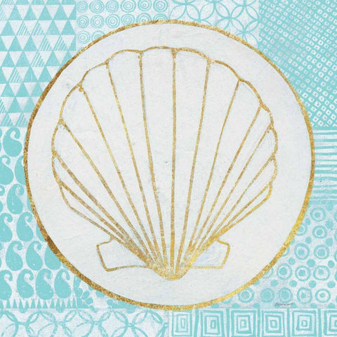 Summer Shells II Teal and Gold Gold Ornate Wood Framed Art Print with Double Matting by Lovell, Kathrine