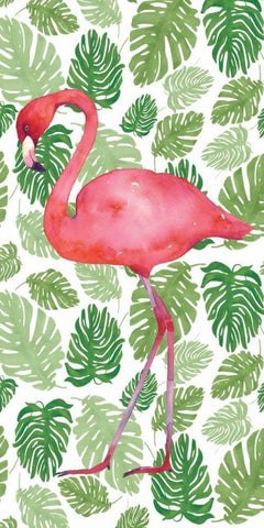 Tropical Flamingo II White Modern Wood Framed Art Print with Double Matting by Wild Apple Portfolio