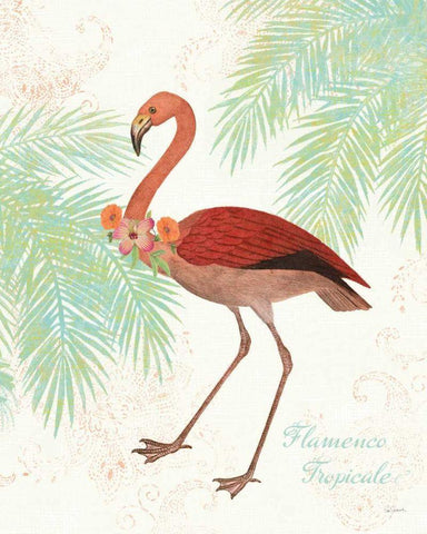 Flamingo Tropicale II White Modern Wood Framed Art Print with Double Matting by Schlabach, Sue