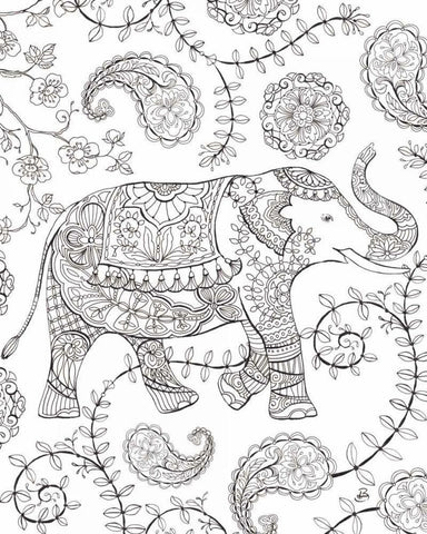 Color My World Elephant III crop White Modern Wood Framed Art Print with Double Matting by Daphne, Brissonnet