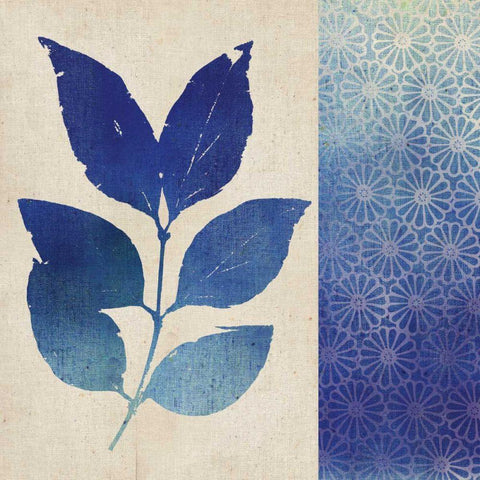 Indigo Leaves I Black Modern Wood Framed Art Print by Studio Mousseau