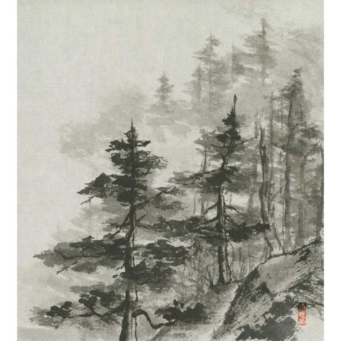 Sumi Treetops Sq White Modern Wood Framed Art Print by Paschke, Chris
