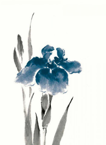 Japanese Iris III Crop Indigo Black Ornate Wood Framed Art Print with Double Matting by Paschke, Chris