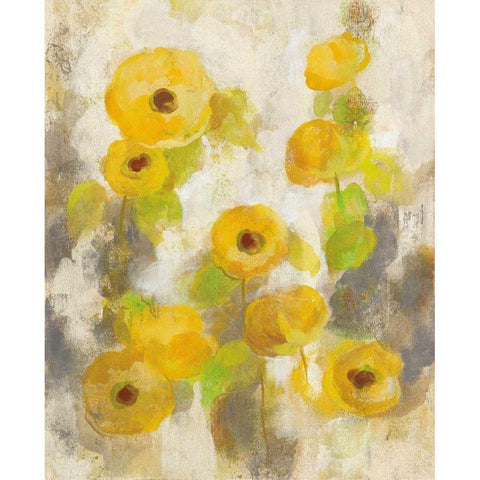 Floating Yellow Flowers II Black Modern Wood Framed Art Print with Double Matting by Vassileva, Silvia