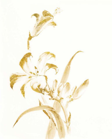 Sumi Daylily II Gold Black Ornate Wood Framed Art Print with Double Matting by Paschke, Chris