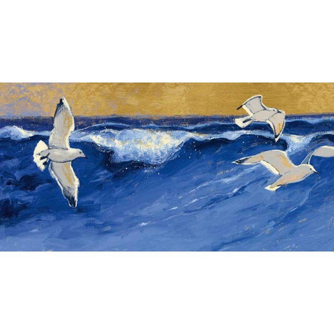 Seagulls with Gold Sky Crop Black Modern Wood Framed Art Print by Novak, Shirley