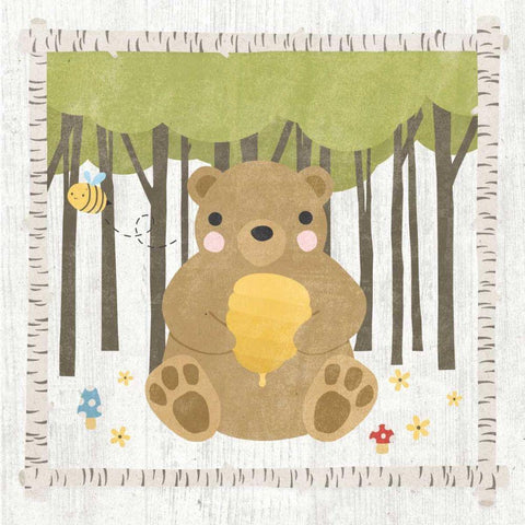 Woodland Hideaway Bear White Modern Wood Framed Art Print with Double Matting by Hershey, Moira