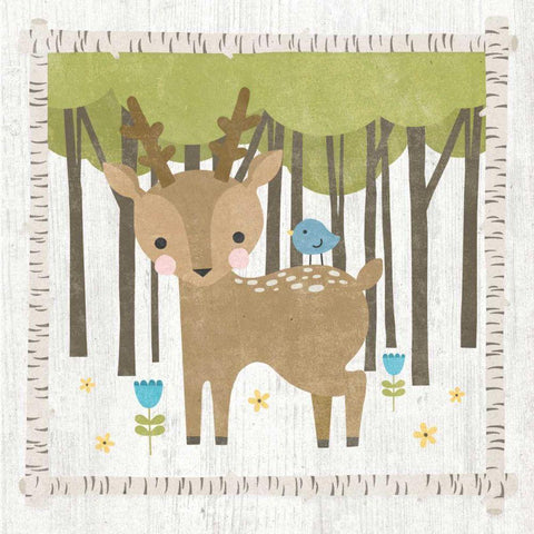 Woodland Hideaway Deer White Modern Wood Framed Art Print with Double Matting by Hershey, Moira