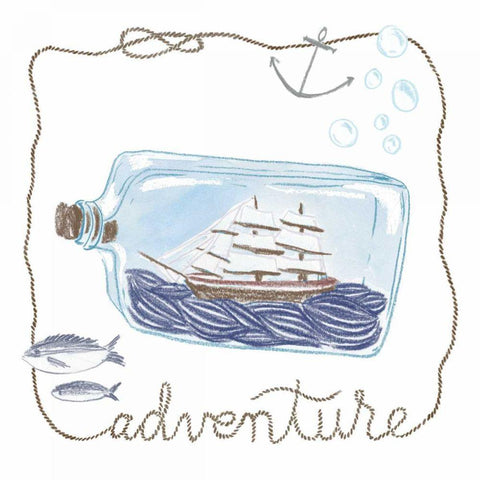 Ship in a Bottle Adventure Black Modern Wood Framed Art Print by Zieve Miller, Sara